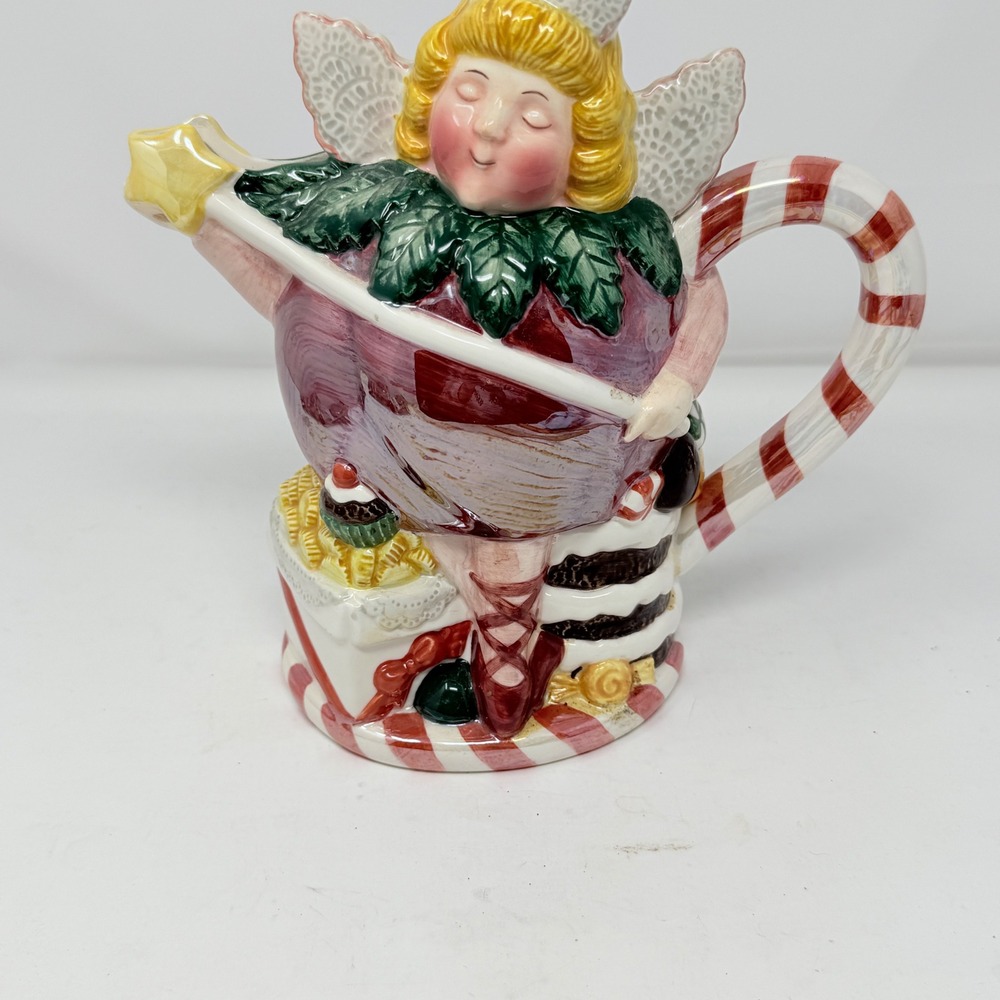 Department 56 Teapot Sugar Plum Fairy Christmas Teapot Candy‎ Cane/Holly Handle